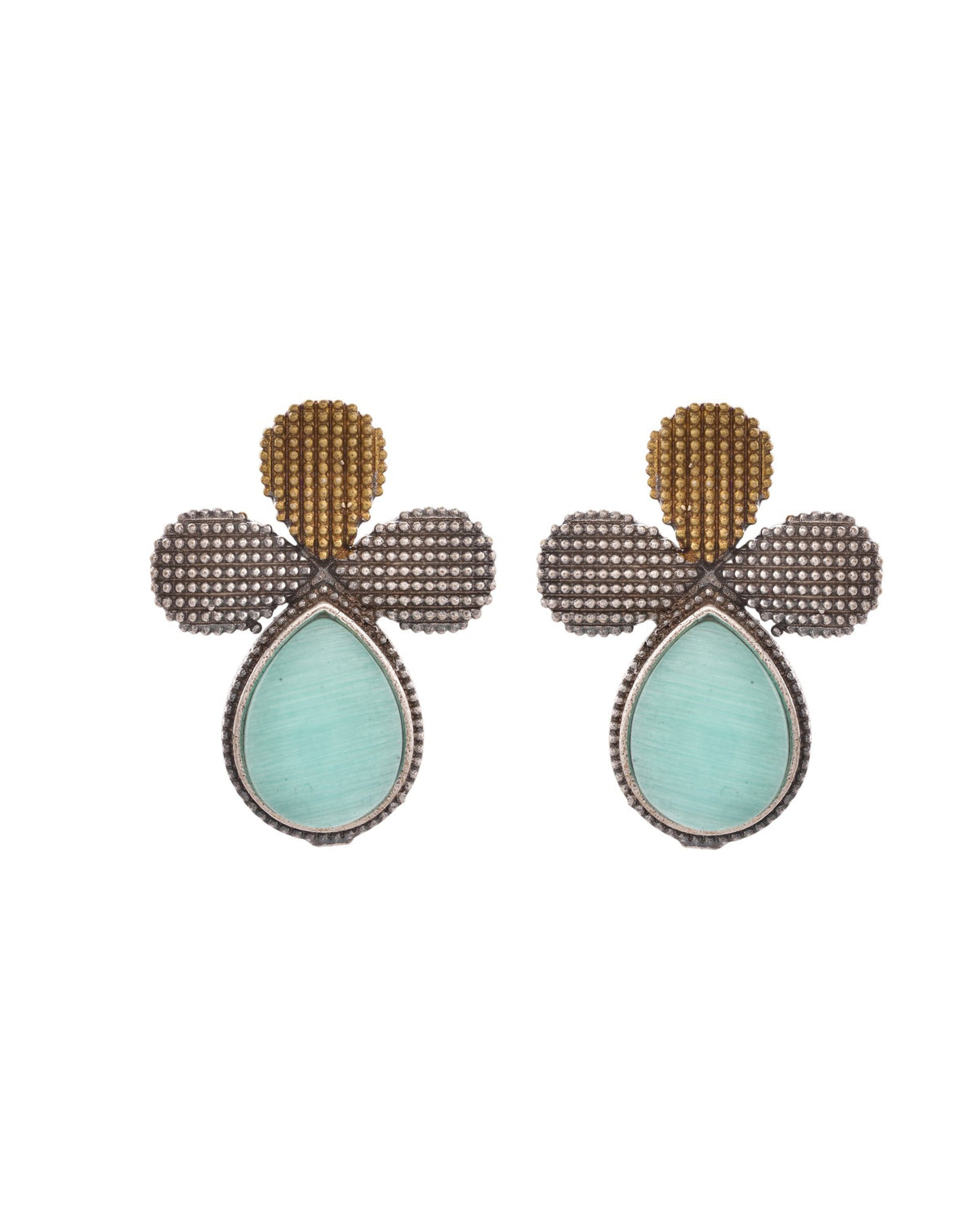 VOJ Silver Toned Teal Stone Studded Elegant Earrings | Grocsy