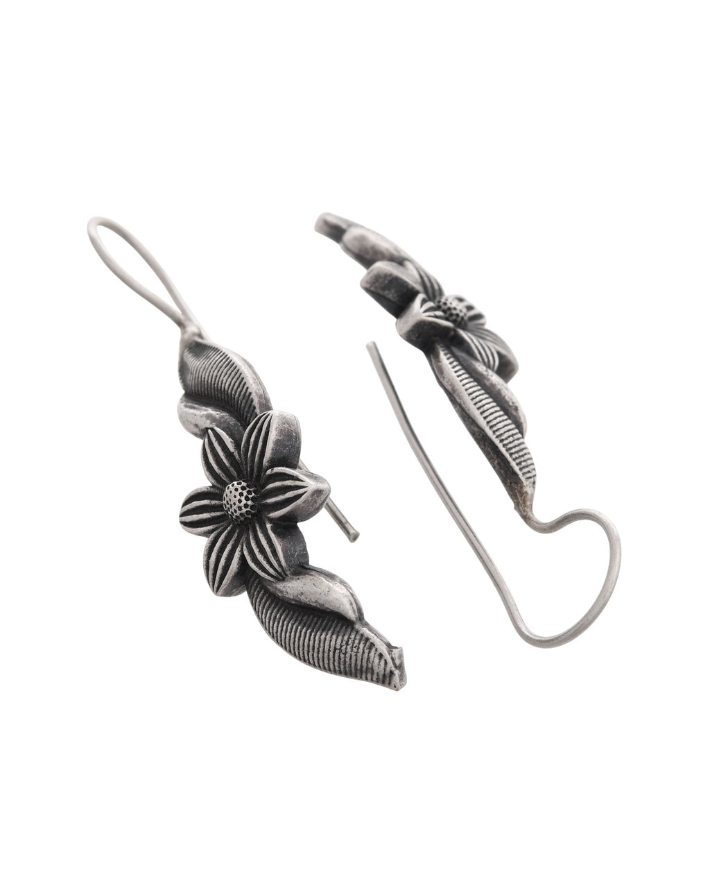 VOJ Silver Plated Floral Shaped Drop Earrings | Grocsy