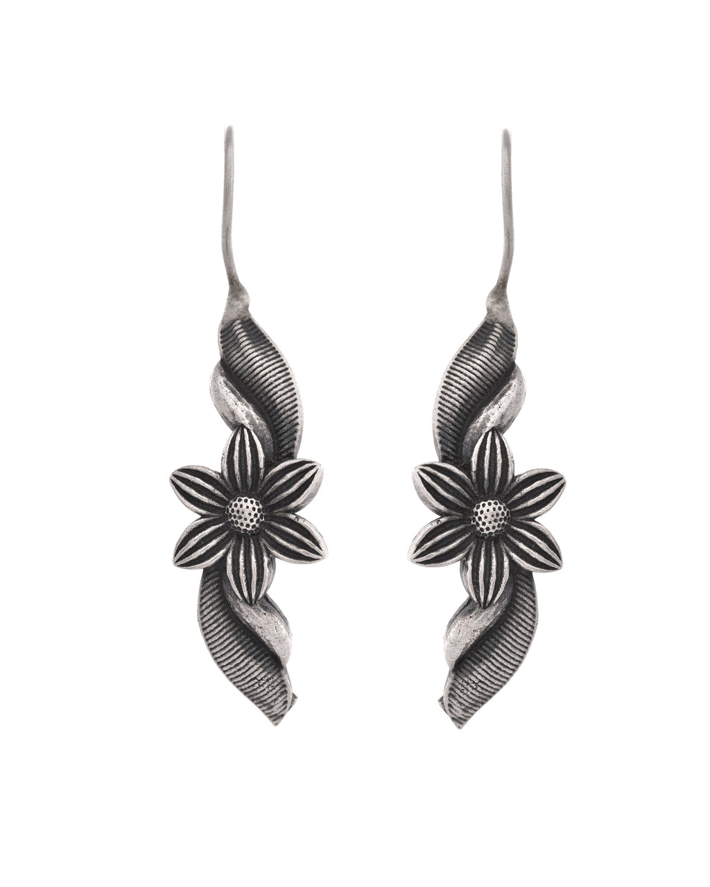 VOJ Silver Plated Floral Shaped Drop Earrings | Grocsy