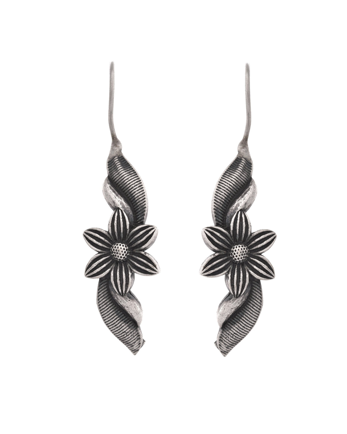 VOJ Silver Plated Floral Shaped Drop Earrings | Grocsy