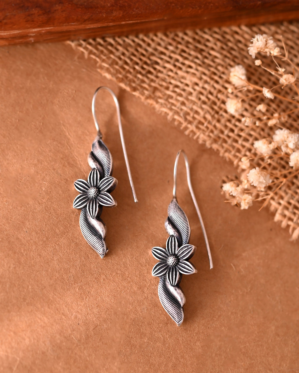 VOJ Silver Plated Floral Shaped Drop Earrings | Grocsy