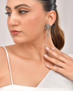 VOJ Silver Toned Designer Temple Earrings | Grocsy