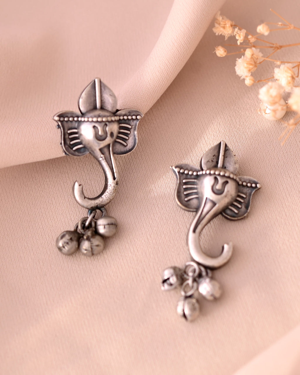 VOJ Silver Toned Designer Temple Earrings | Grocsy