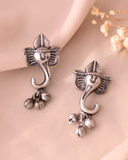 VOJ Silver Toned Designer Temple Earrings | Grocsy