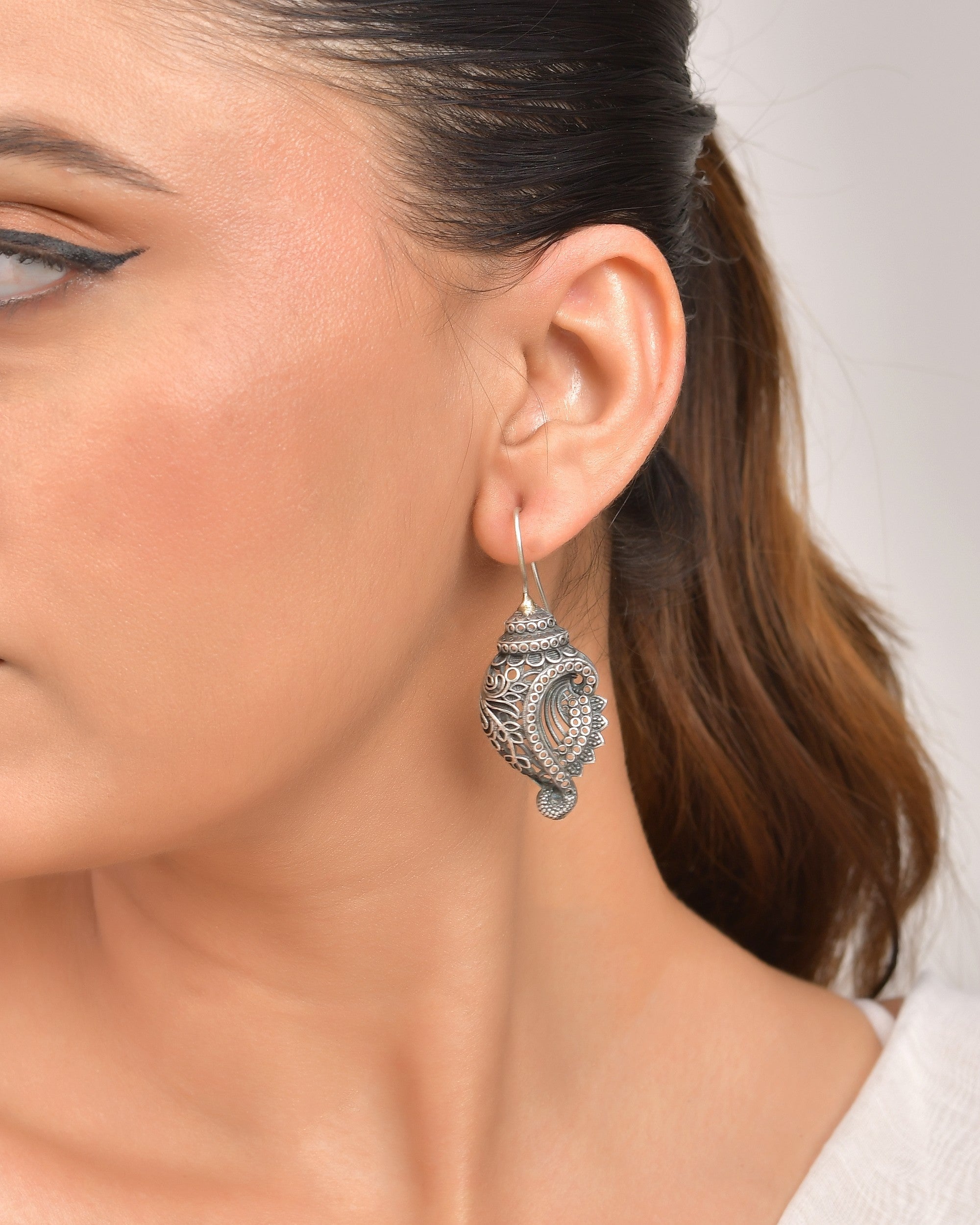 VOJ Silver Toned Designer Drop Earrings | Grocsy
