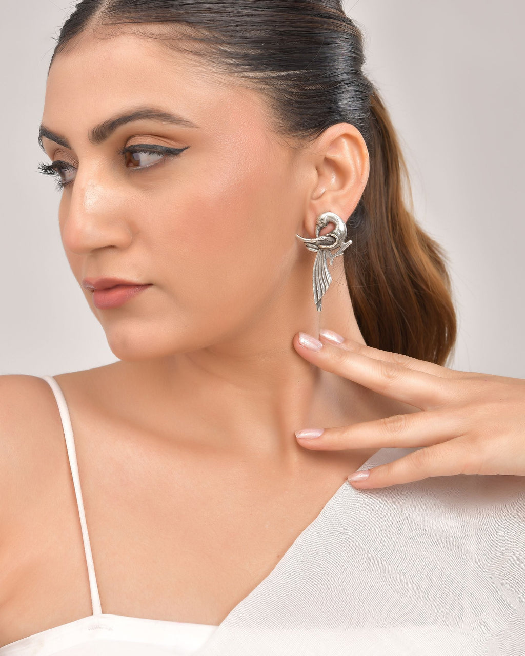 VOJ Silver Plated Bird Shaped Designer Studs Earrings | Grocsy