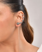 VOJ Silver Toned Floral Designer Ear Cuff | Grocsy