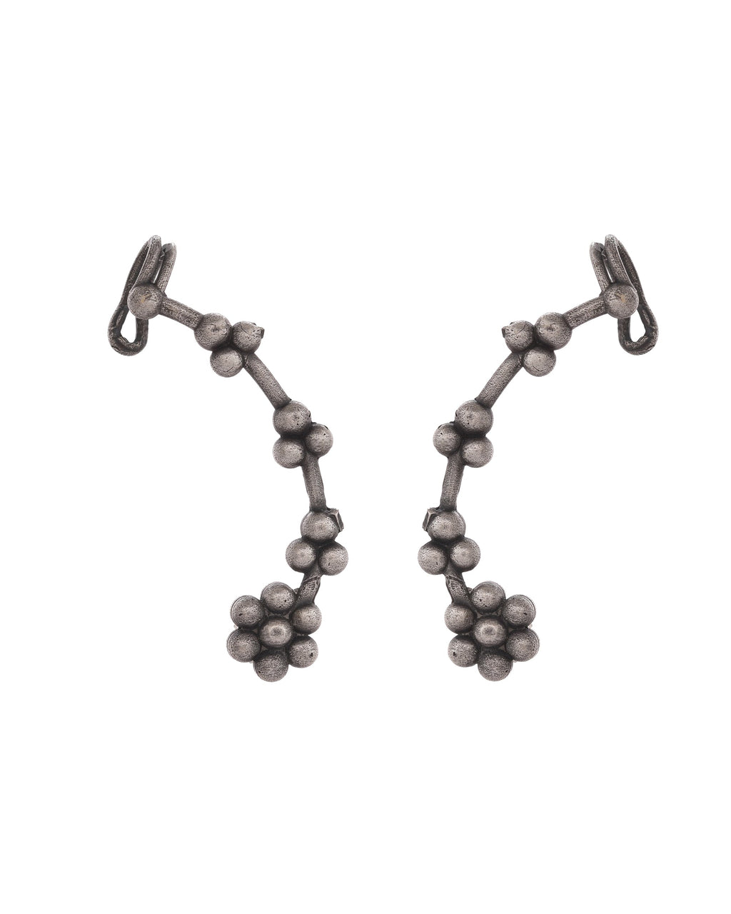 VOJ Silver Toned Floral Designer Ear Cuff | Grocsy