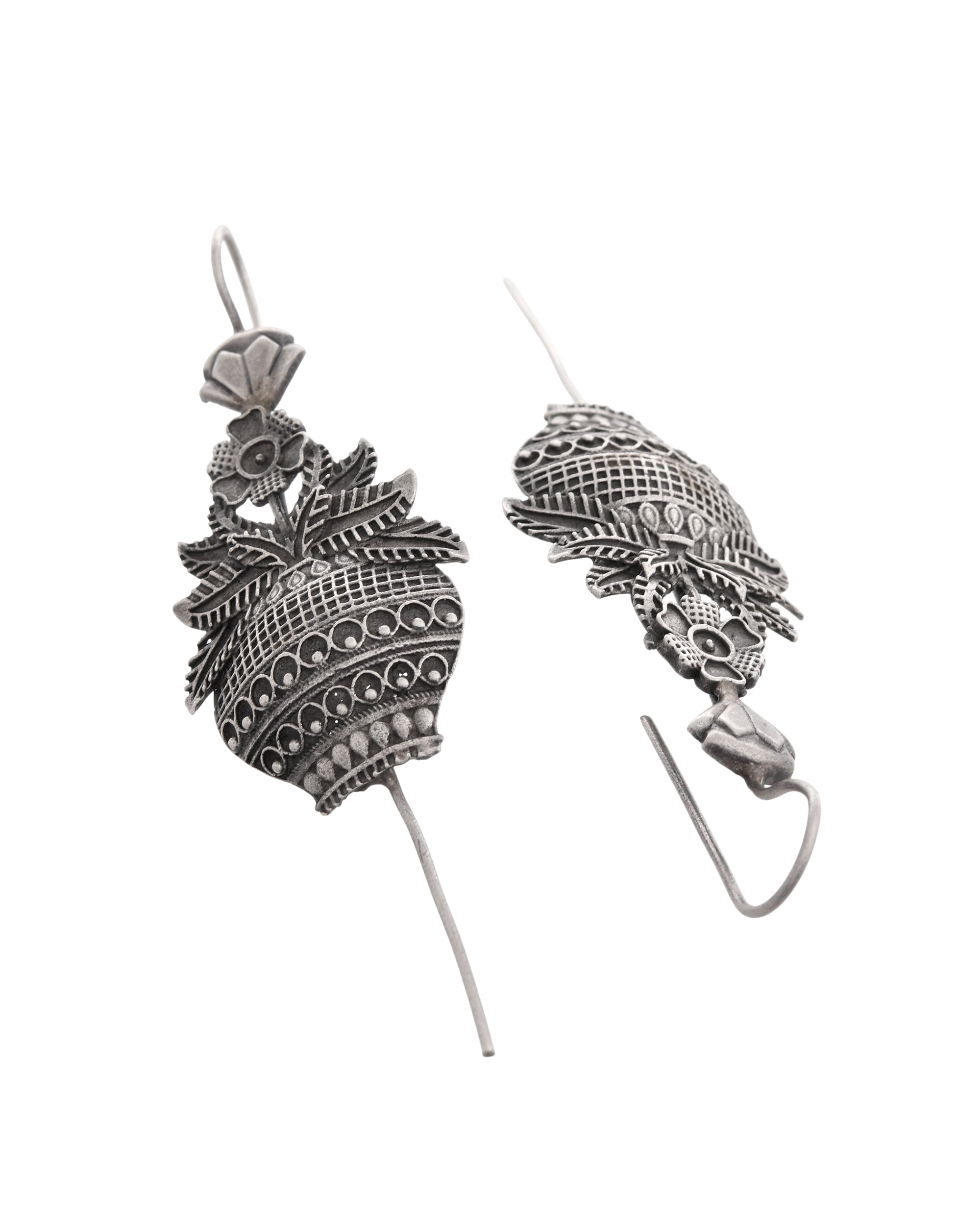 VOJ Silver Toned Designer Floral Shaped Ear Cuff | Grocsy