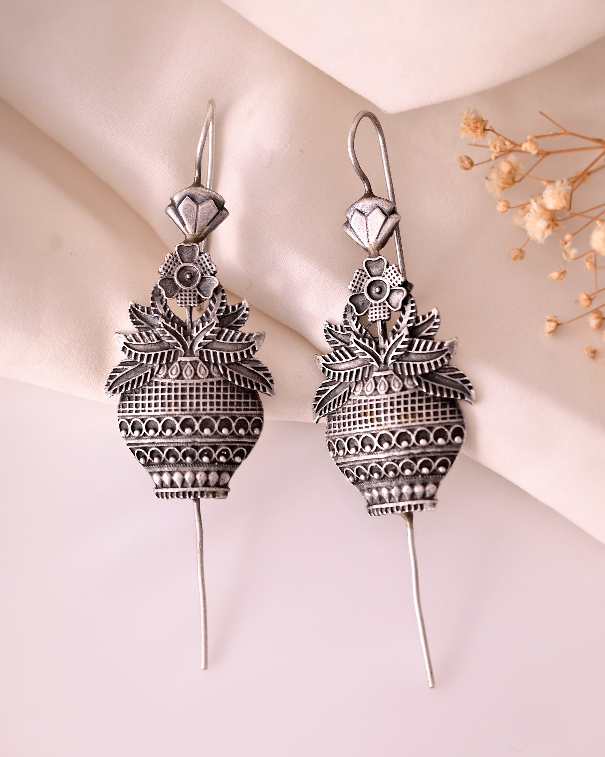 VOJ Silver Toned Designer Floral Shaped Ear Cuff | Grocsy