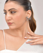 VOJ Silver Plated Dancing Peacock Shaped Studs Earrings | Grocsy
