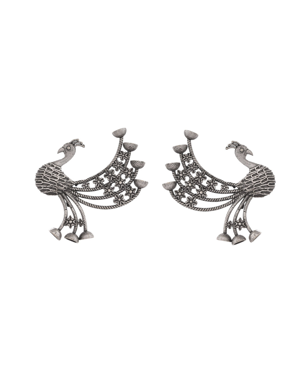 VOJ Silver Plated Dancing Peacock Shaped Studs Earrings | Grocsy