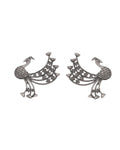VOJ Silver Plated Dancing Peacock Shaped Studs Earrings | Grocsy