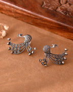 VOJ Silver Plated Dancing Peacock Shaped Studs Earrings | Grocsy