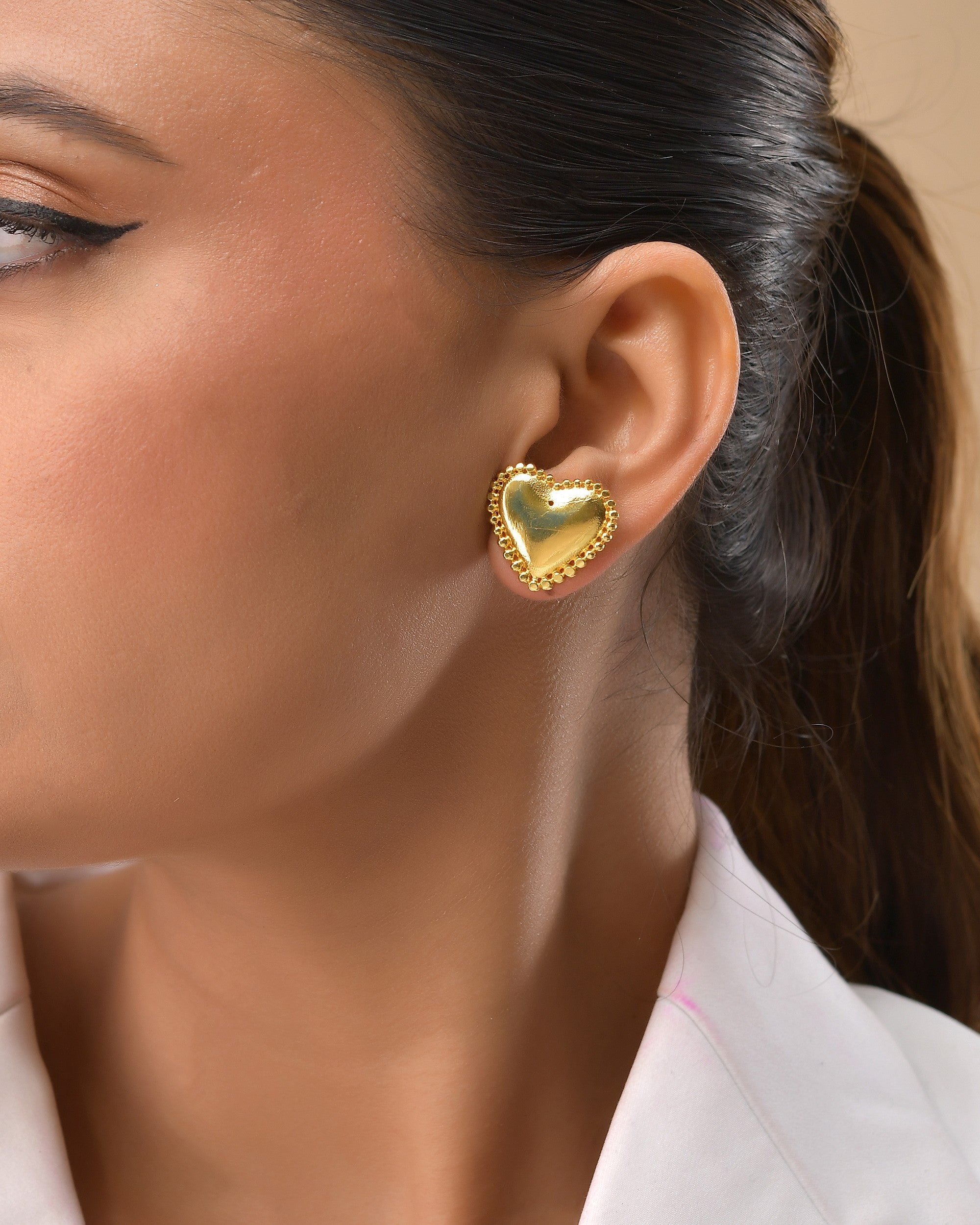 VOJ Gold Polished Heart Shaped Studs Earrings | Grocsy