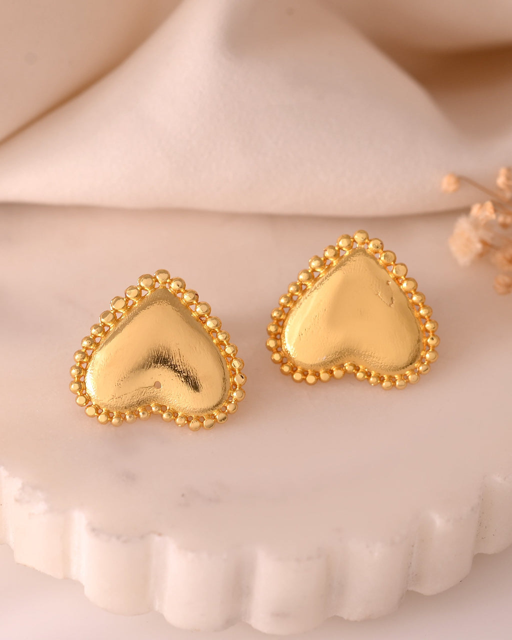 VOJ Gold Polished Heart Shaped Studs Earrings | Grocsy