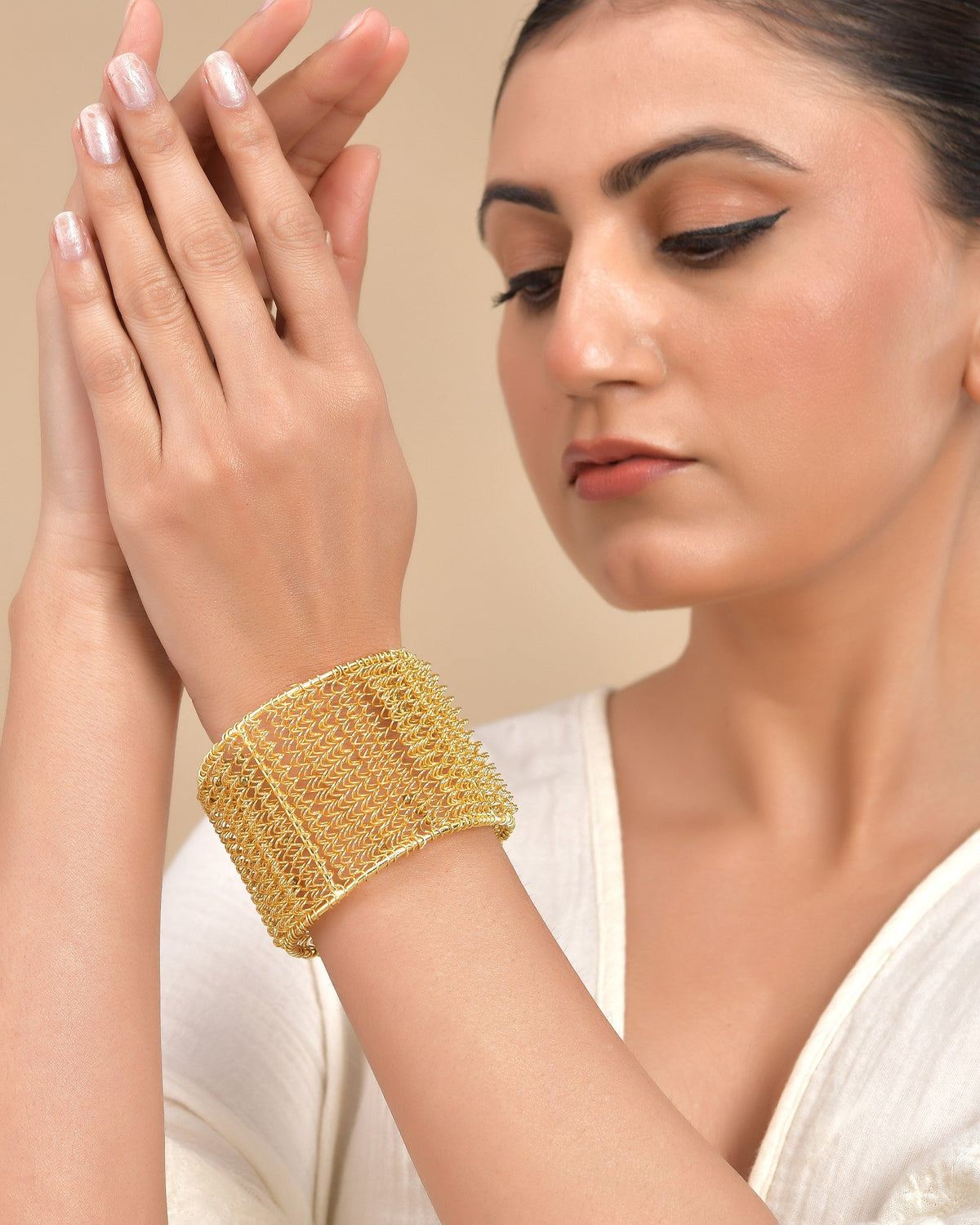 VOJ Gold Polished Anti Tarnished Cuff Bracelet For Women | Grocsy