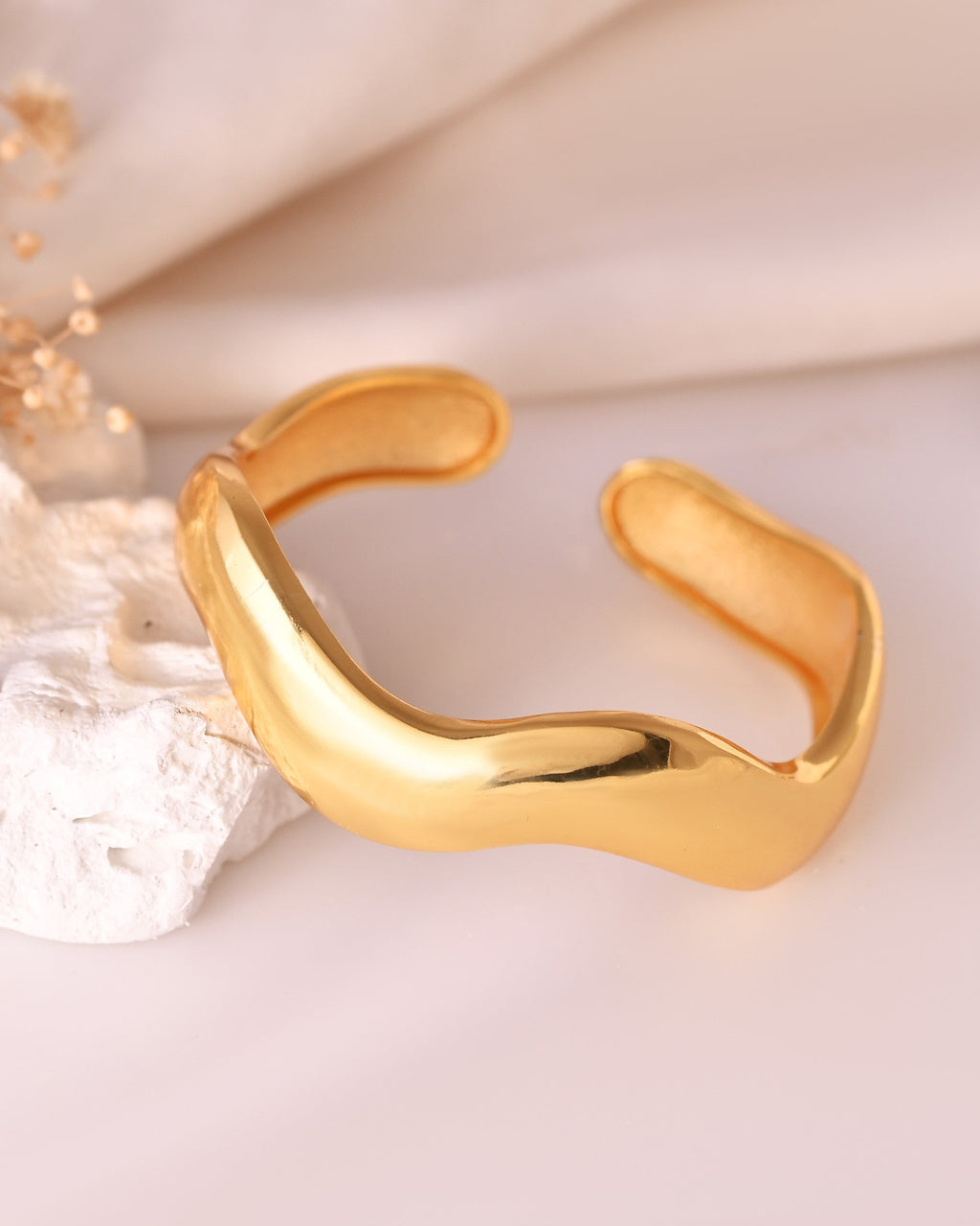 VOJ Gold Polished Anti Tarnished Twisted Cuff Bracelet For Women | Grocsy