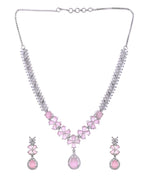 VOJ Silver Plated Baby Pink Floral Ad Jewellery Set | Grocsy
