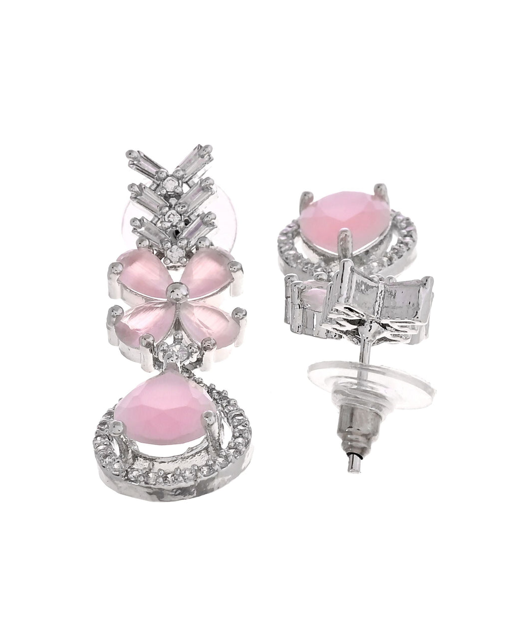 VOJ Silver Plated Baby Pink Floral Ad Jewellery Set | Grocsy