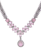 VOJ Silver Plated Baby Pink Floral Ad Jewellery Set | Grocsy