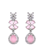 VOJ Silver Plated Baby Pink Floral Ad Jewellery Set | Grocsy