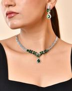 VOJ Silver Plated Green Floral Ad Jewellery Set | Grocsy
