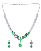 VOJ Silver Plated Green Floral Ad Jewellery Set | Grocsy