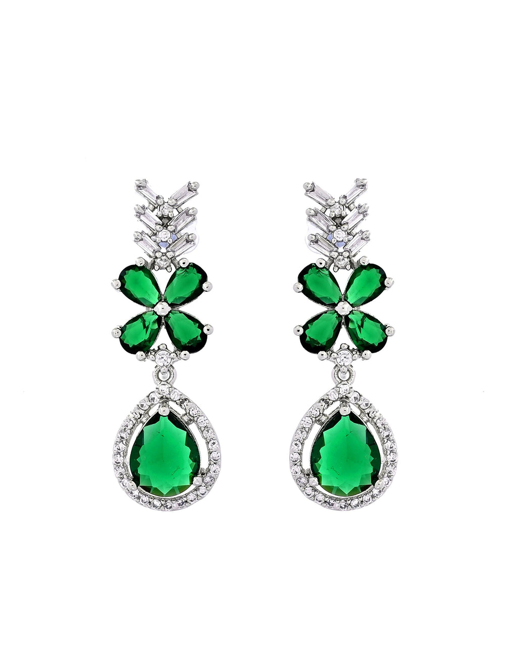VOJ Silver Plated Green Floral Ad Jewellery Set | Grocsy
