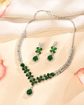 VOJ Silver Plated Green Floral Ad Jewellery Set | Grocsy