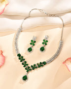 VOJ Silver Plated Green Floral Ad Jewellery Set | Grocsy
