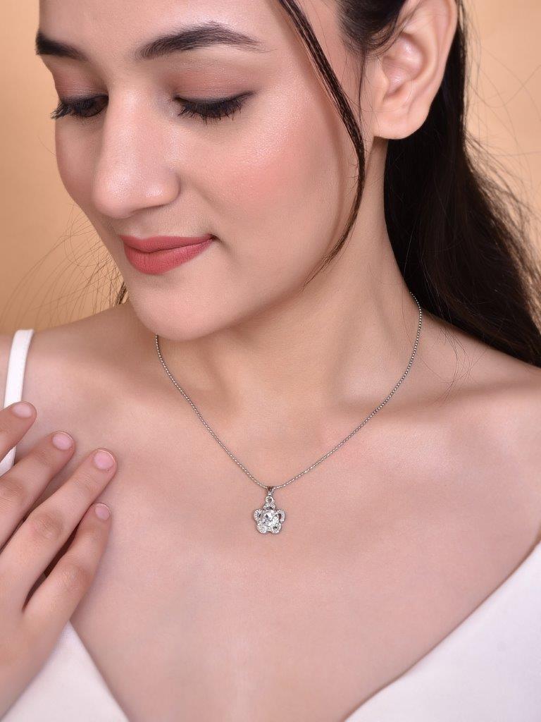 VOJ Silver Plated Flower Pandent Chain | Grocsy