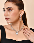VOJ Silver Plated Ad Stone Studded Floral Jewellery Set | Grocsy