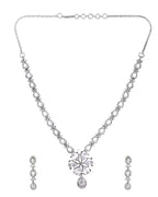 VOJ Silver Plated Ad Stone Studded Floral Jewellery Set | Grocsy
