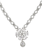 VOJ Silver Plated Ad Stone Studded Floral Jewellery Set | Grocsy