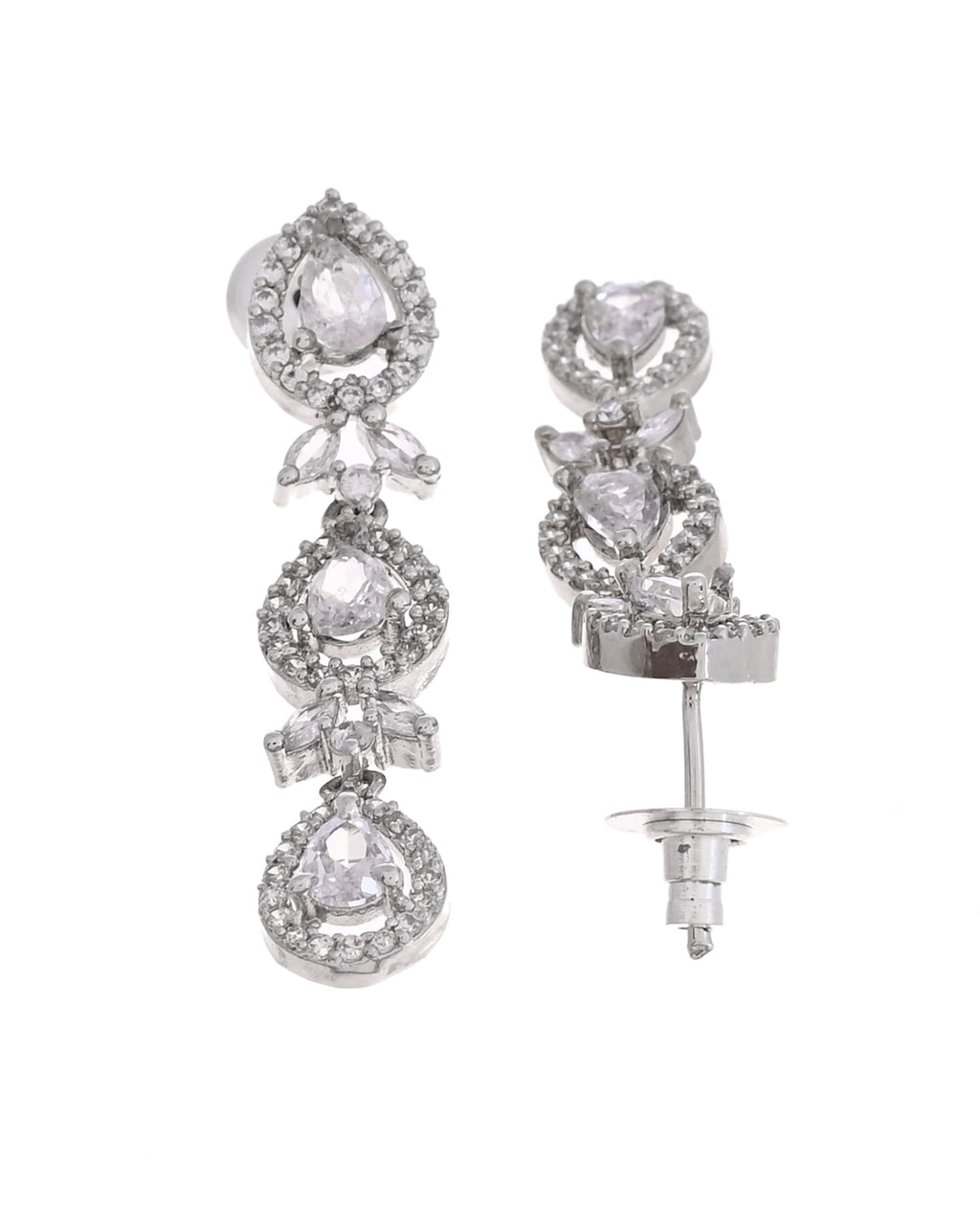 VOJ Silver Plated Ad Stone Studded Floral Jewellery Set | Grocsy