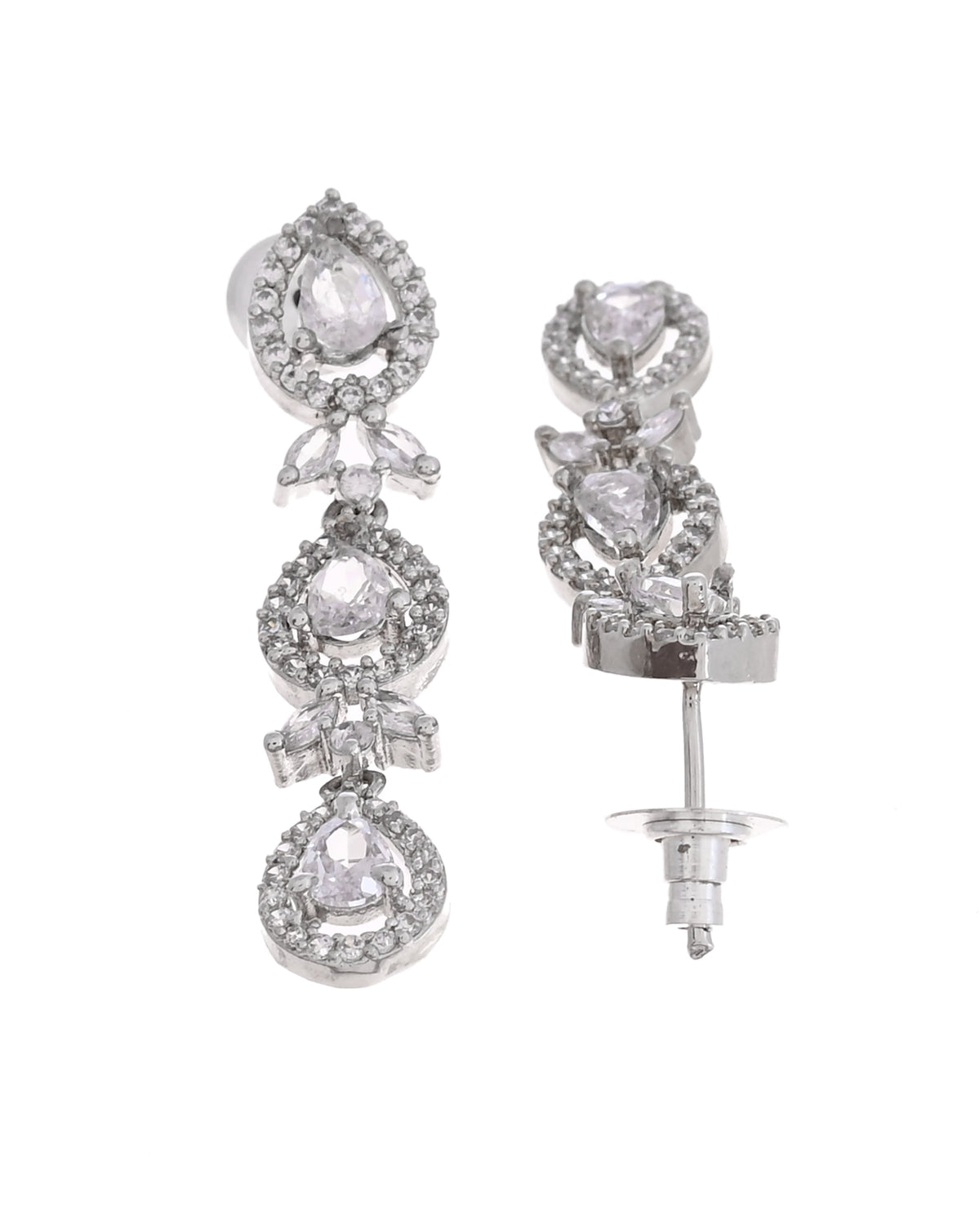 VOJ Silver Plated Ad Stone Studded Floral Jewellery Set | Grocsy