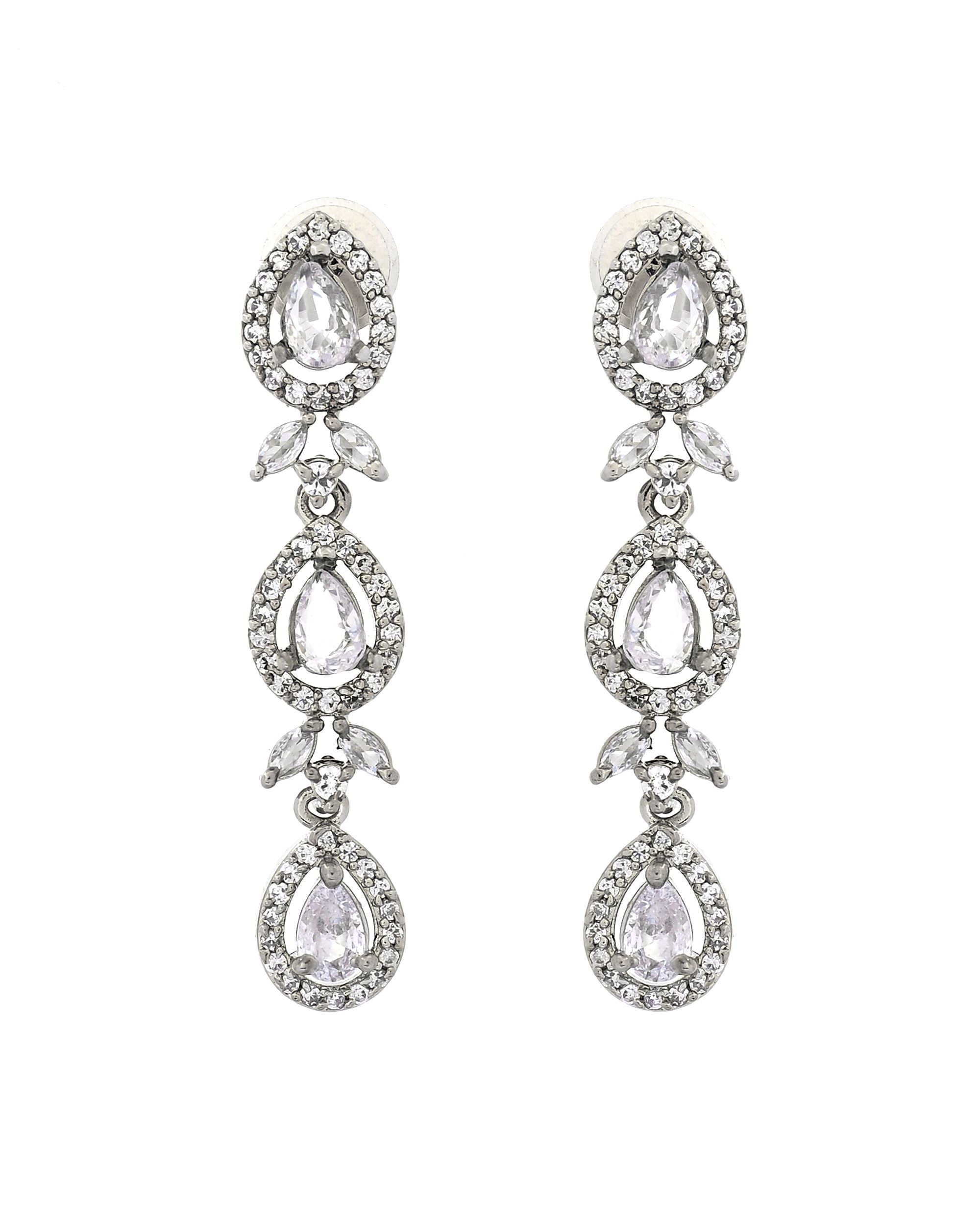 VOJ Silver Plated Ad Stone Studded Floral Jewellery Set | Grocsy