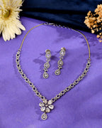 VOJ Silver Plated Ad Stone Studded Floral Jewellery Set | Grocsy