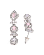 VOJ Silver Plated Ad Stone With Baby Pink Floral Jewellery Set | Grocsy