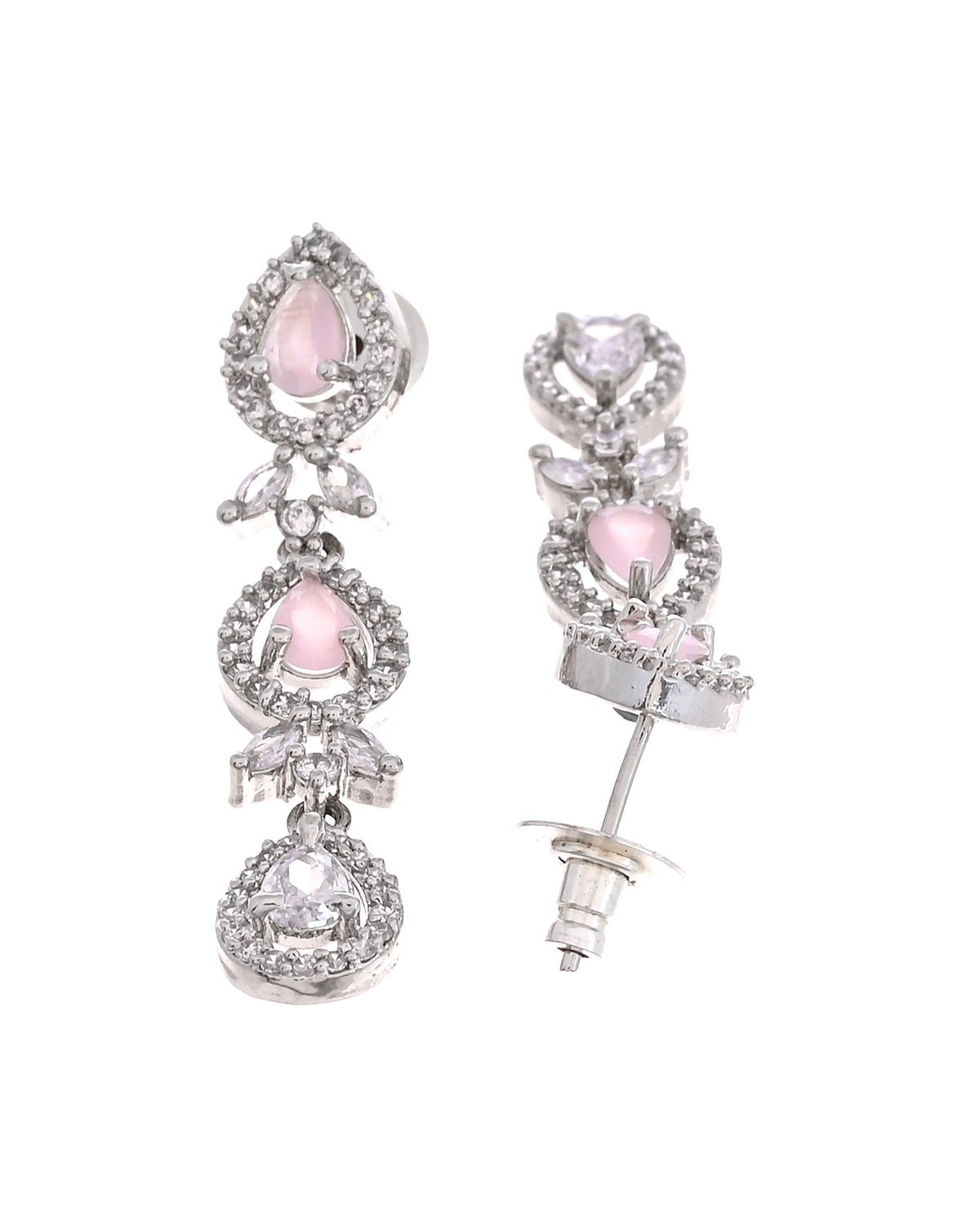 VOJ Silver Plated Ad Stone With Baby Pink Floral Jewellery Set | Grocsy