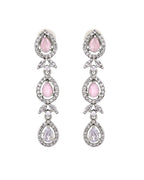 VOJ Silver Plated Ad Stone With Baby Pink Floral Jewellery Set | Grocsy