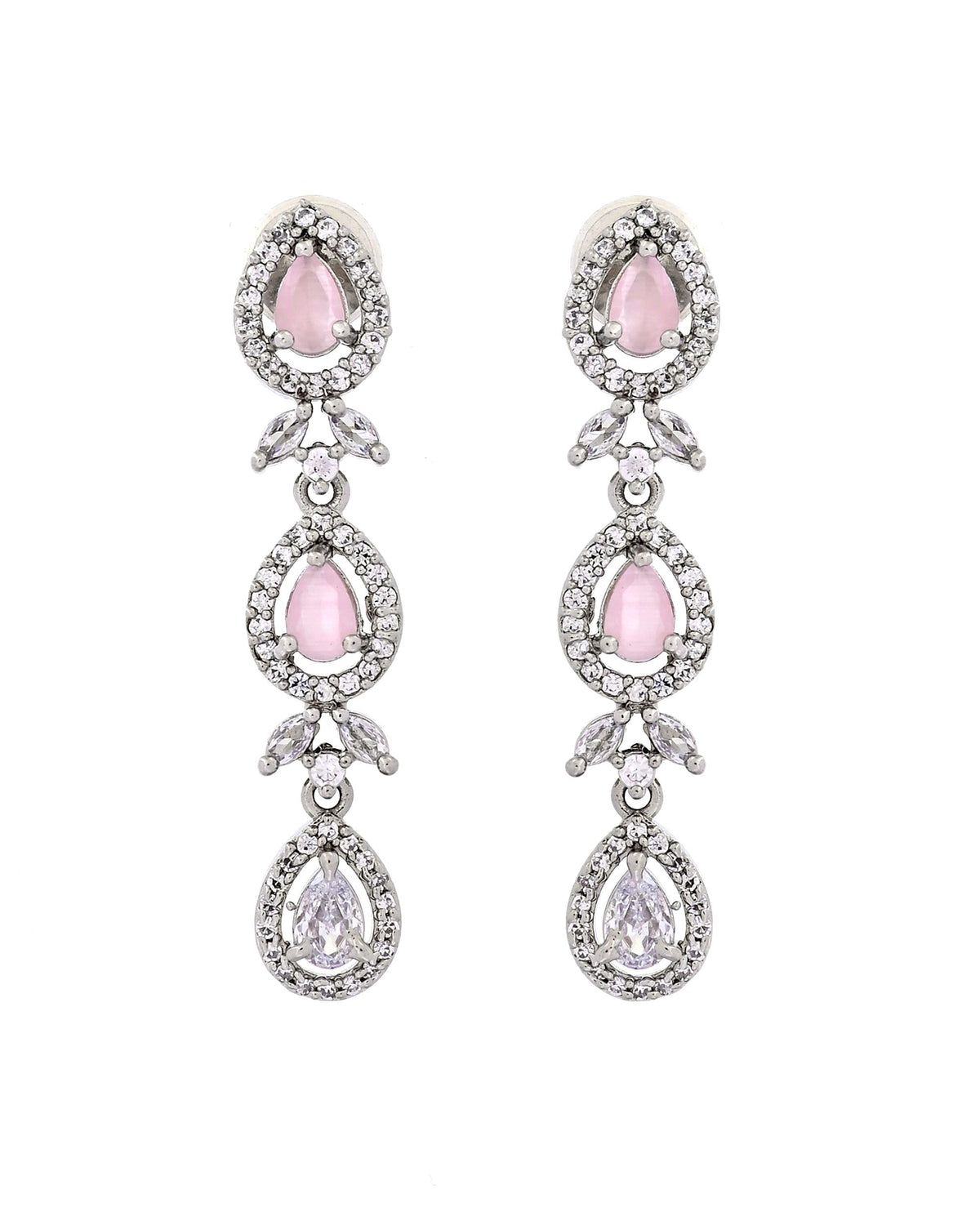 VOJ Silver Plated Ad Stone With Baby Pink Floral Jewellery Set | Grocsy