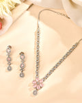 VOJ Silver Plated Ad Stone With Baby Pink Floral Jewellery Set | Grocsy