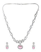 VOJ Silver Plated Designer Oval Stone Ad Necklace Set | Grocsy