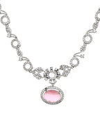 VOJ Silver Plated Designer Oval Stone Ad Necklace Set | Grocsy