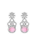 VOJ Silver Plated Designer Oval Stone Ad Necklace Set | Grocsy