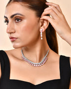 VOJ Silver Plated Baby Pink Rectangular Stone Ad Necklace Set | Grocsy
