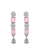 VOJ Silver Plated Baby Pink Rectangular Stone Ad Necklace Set | Grocsy