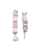 VOJ Silver Plated Baby Pink Rectangular Stone Ad Necklace Set | Grocsy